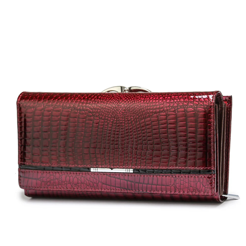 Womens genuine leather wallet pattern womens long wallet genuine leather wallet with coin clip clutch 241028