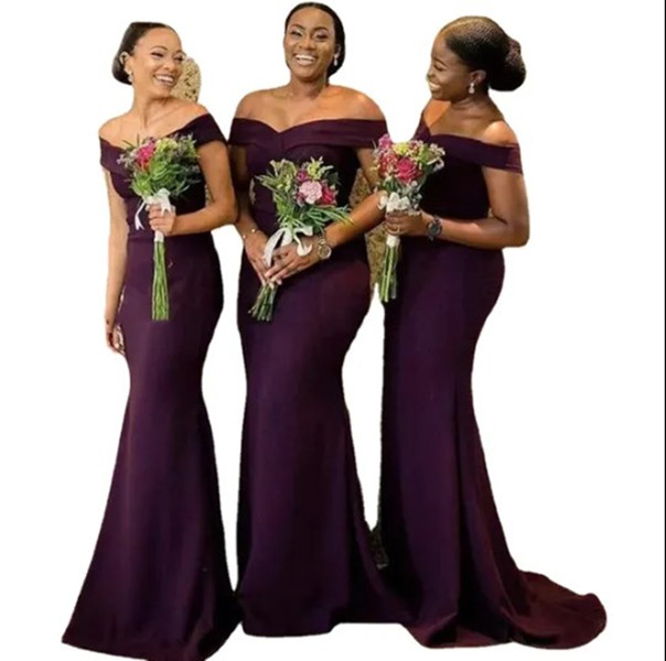 Dark Purple Plus Size Bridesmaid Dresses For Black Girls Saudi Arabic Mermaid Style Satin Wedding Guest Dress Maid Of Honor Gowns 1029