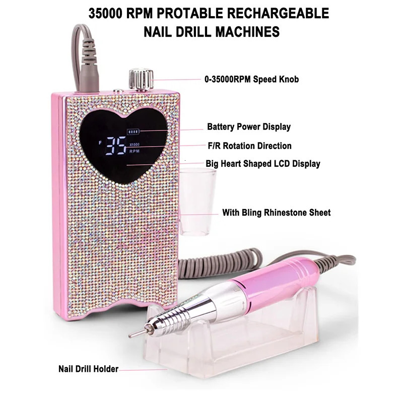 Nail drill Taladros Electricos para Unas Diamond Pro nail lamp UV LED lamp Para de Unas 35000RPM heart-shaped LCD display screen 241029