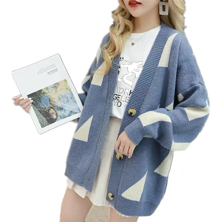 Autumn Winter New Lazy Style Sweater Cardigan Loose Sweet And Versatile Korean Version Internet Famous V Neck Knitted Jacket For Women F1029#38 a5c1f
