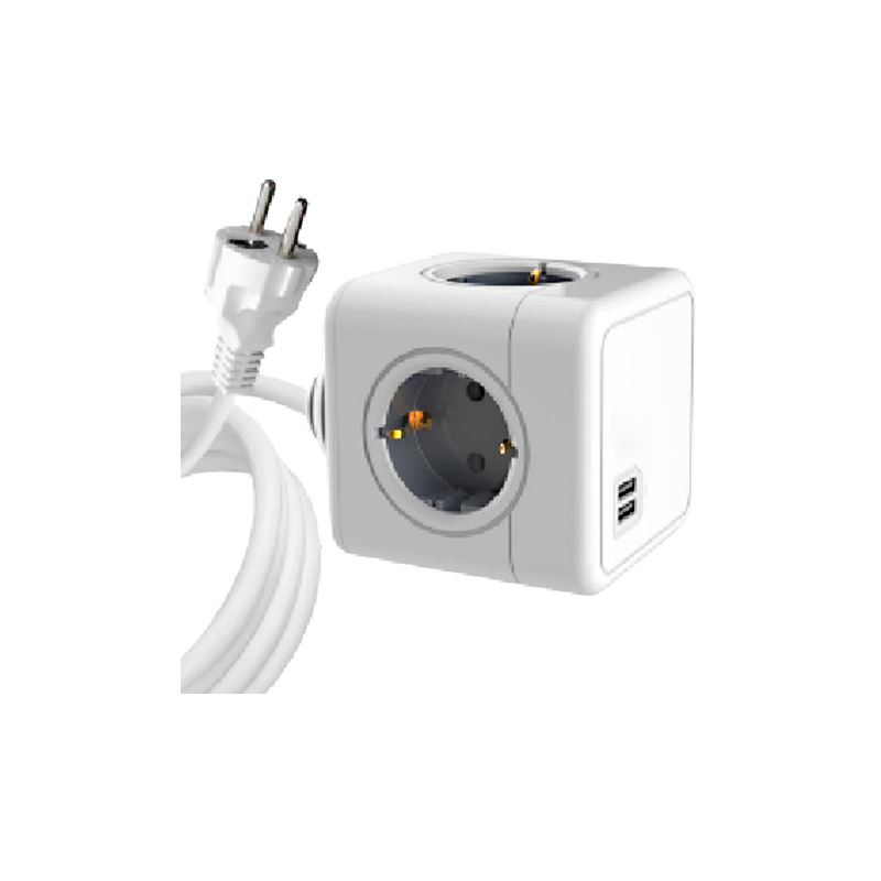 Portable EU power cube socket 4 ways and 2 USB ports outlet for indoor and travel power strip