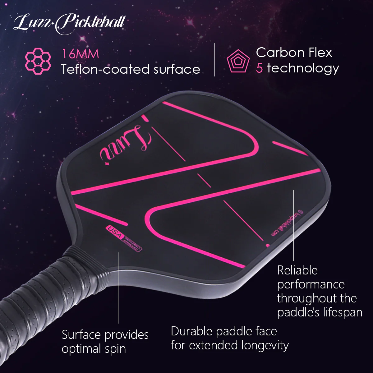 Luzz ZZ USAPA Approved Pickleball Paddle Thermoformed Gen 3 Pickleball Racket T700 Raw Carbon Fiber Unibody 16mm Polymer Core