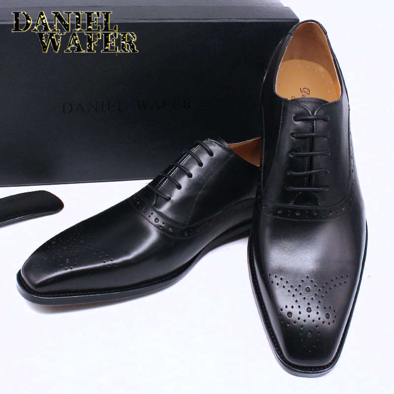 Mens Oxford Genuine Leather Black Brown Classic Brogue Lace Up Dress Wedding Office Business Men Formal Shoes