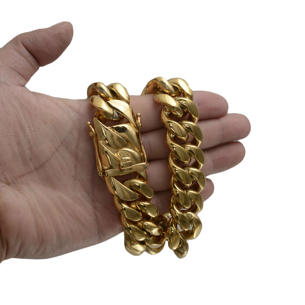 Wholesale Choker Designer Necklace Bracelet Gold Custom Gold Cuban Link Chain Gold Cuban Miami Chain 22mm Miami Cuban Chain Necklace Bracelet For Men Women