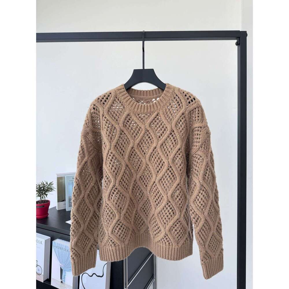 Naizaiga 100 Merino Wool O-Neck Long Sleeve Paillette White Camel Loose 2024 Autumn Women Pullover Girl Sweaters Sm3