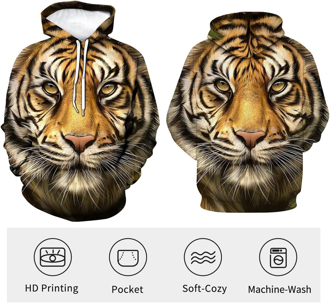 Men's and women's hoodie trend Tiger men's hoodie 3D full print fierce tiger fashion sweater soft loose autumn spring Harajuku sweatshi