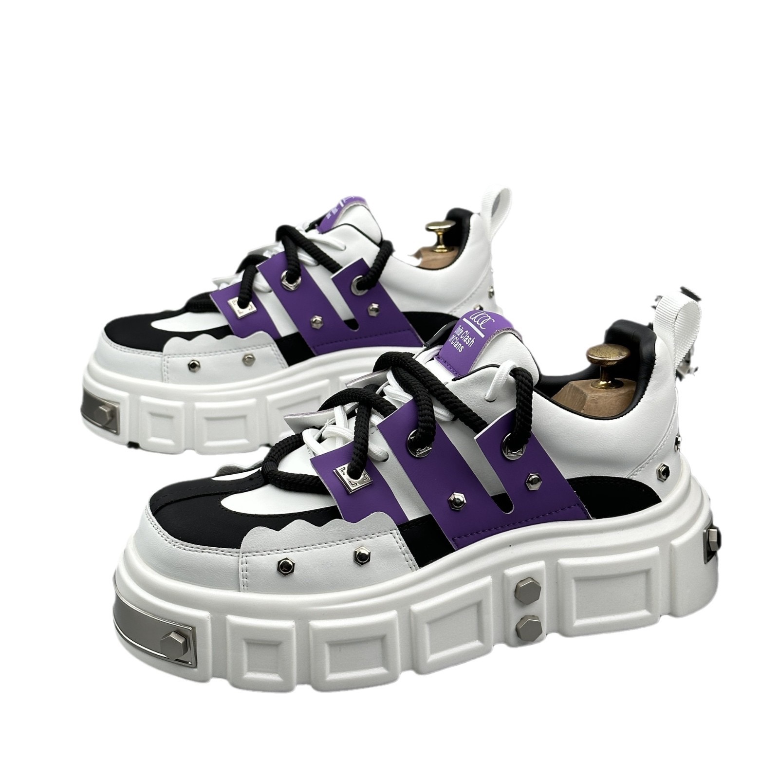 Punk NEW Style 2024 Women Lace-up heel height Platform Shoes Gothic Ankle Rock Boots Metal Decor Woman Sneakers