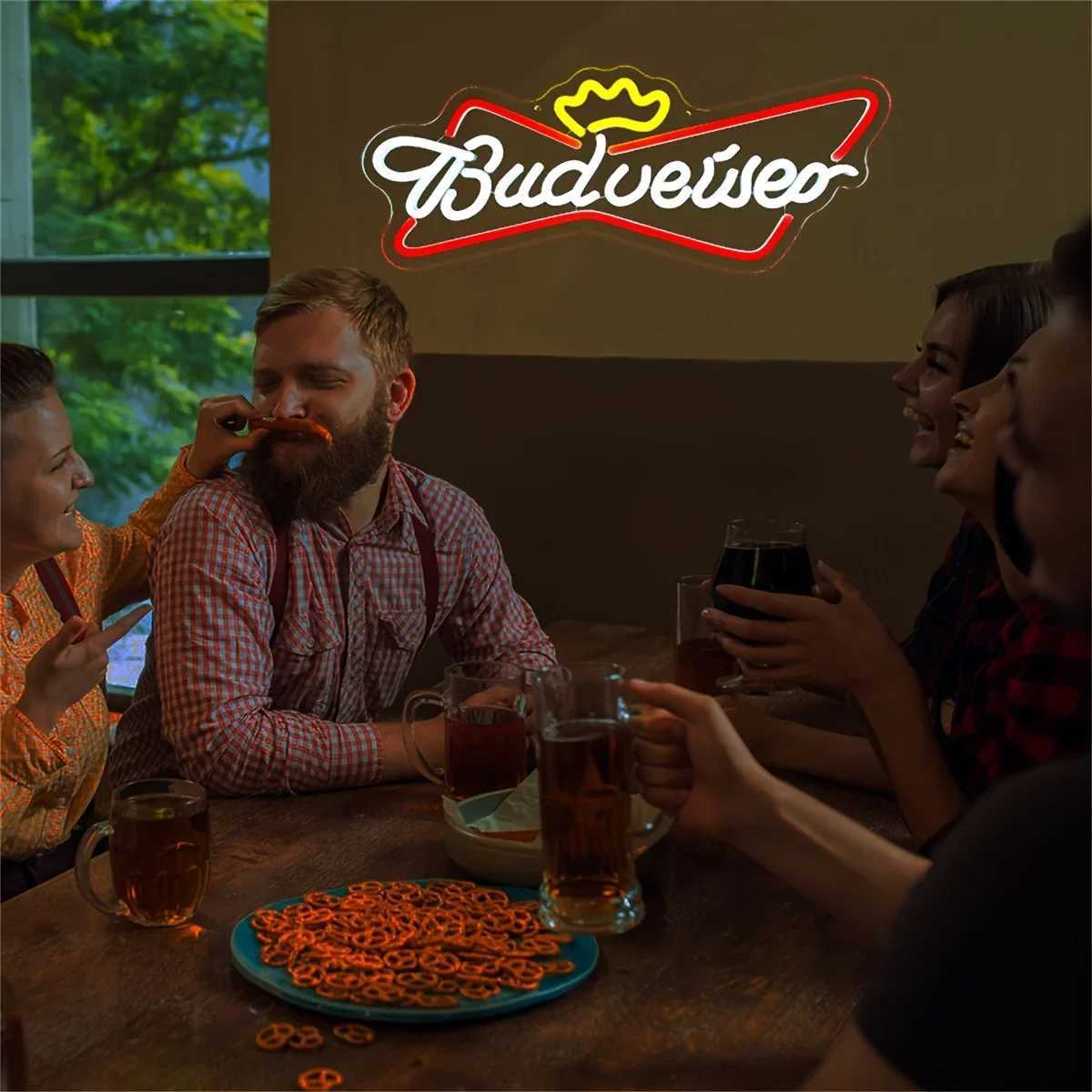Budweiser Neon Lights - Colorful LED Lighting Wall Mounted Perfect for Beer Parties Festivals Birthdays and Home Decor Atmosphere X241028