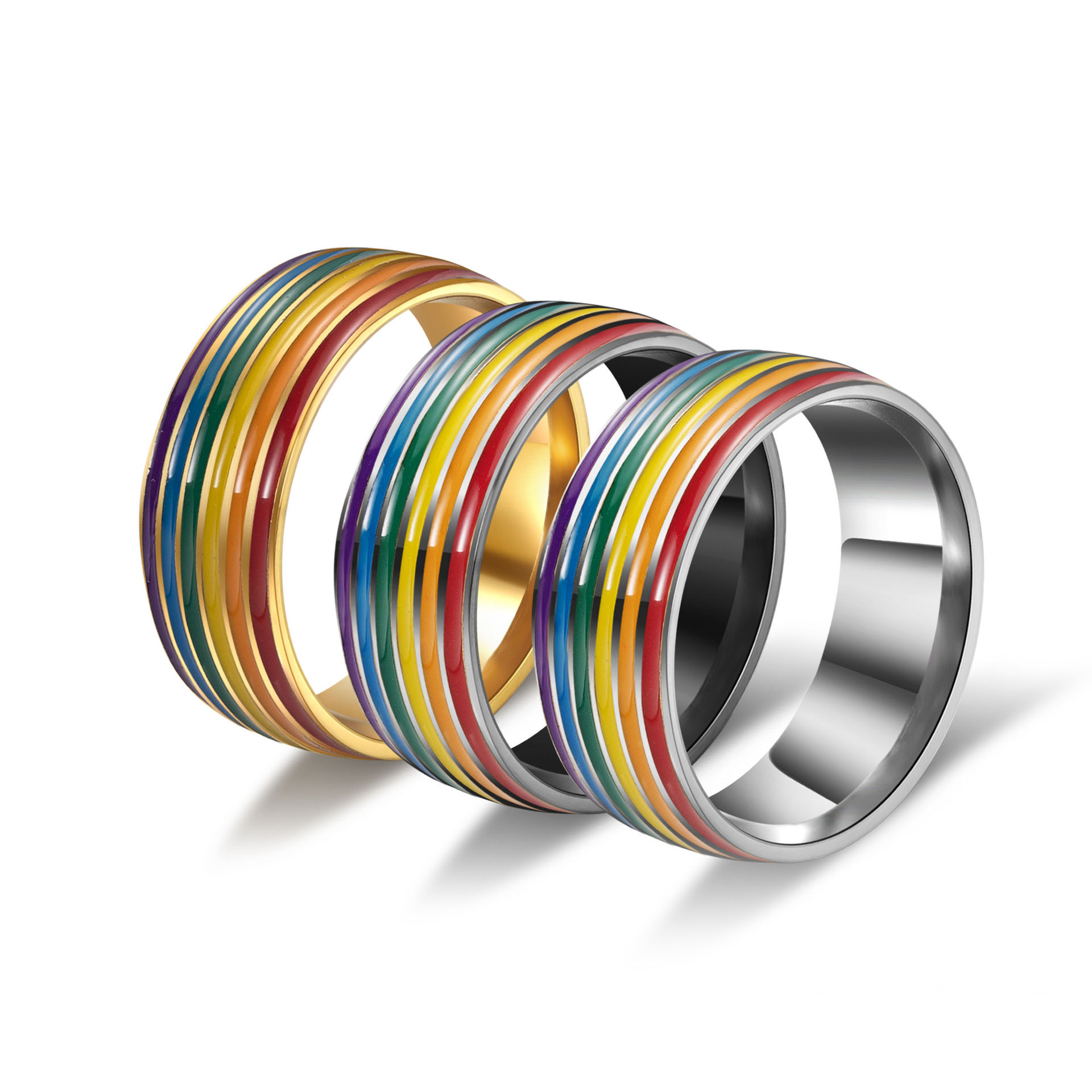 Creative Designer Rainbow Ring for Men Women Colorful Enamel Stainless Steel Lovers Couple Rings Gold Silver Black Band Rings Jewelry Gift Top Quality