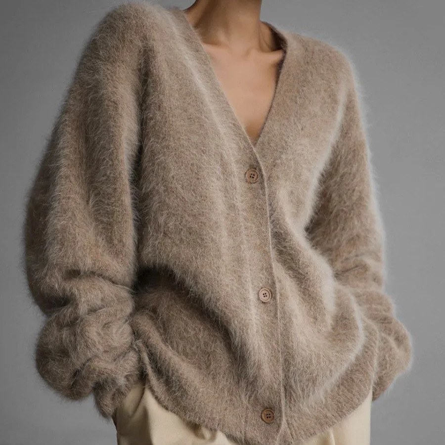 Sexy Cardigans Women Korean Fashion Vintage Knit Loose Sweaters Women Black Long Sleeve Top Knitted Button Up Pink Top Mohair 241028