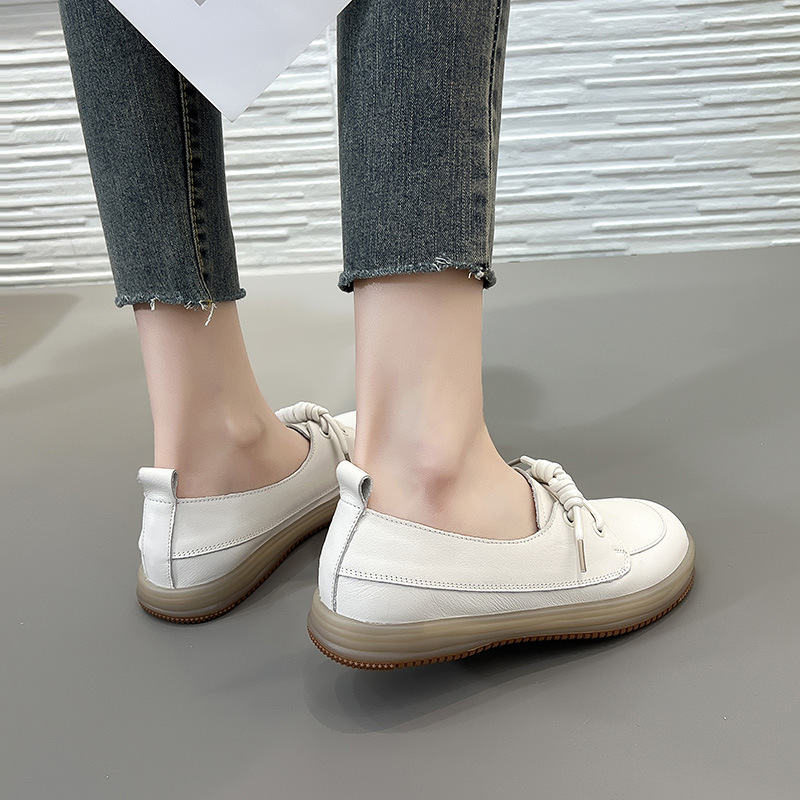 Head layer cowhide soft bottom soft surface shallow mouth single shoes maternity breathable hollow casual shoes 2024 jelly bottom small white shoes fe