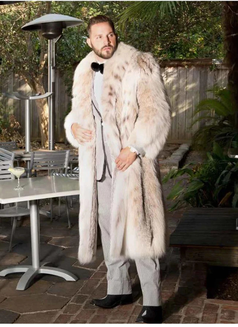 mens fur coat winter chic long and thick warm and soft artificial fur coat mens high-quality multi-color fluffy fur coat 241028