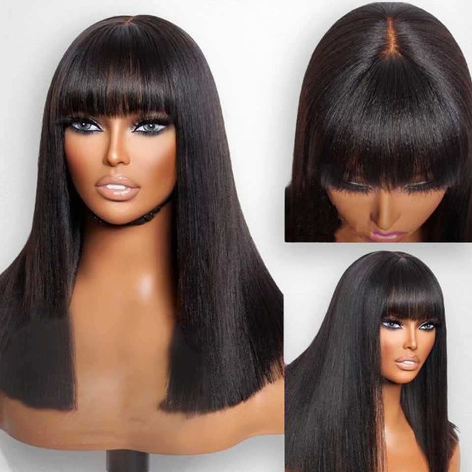 New Arrival Peruvian straight Bob lace wig without glue straight wig with fringe edge middle part Bob lace wig real scalp Z241028
