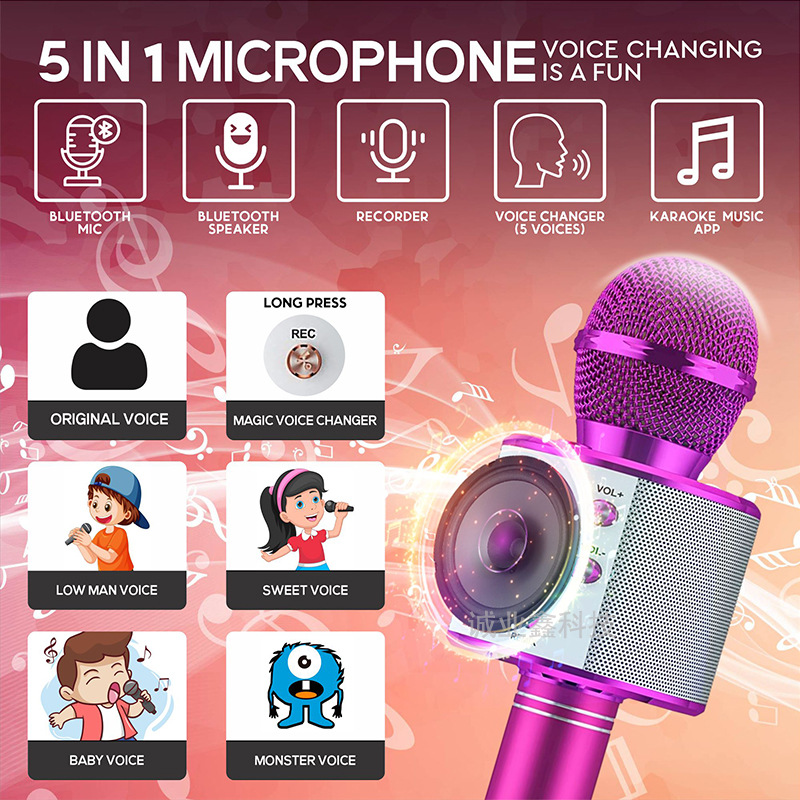 Handheld Bluetooth Microphone with Built-In Speaker for Mobile Devices - Wireless Singing & Recording Tool