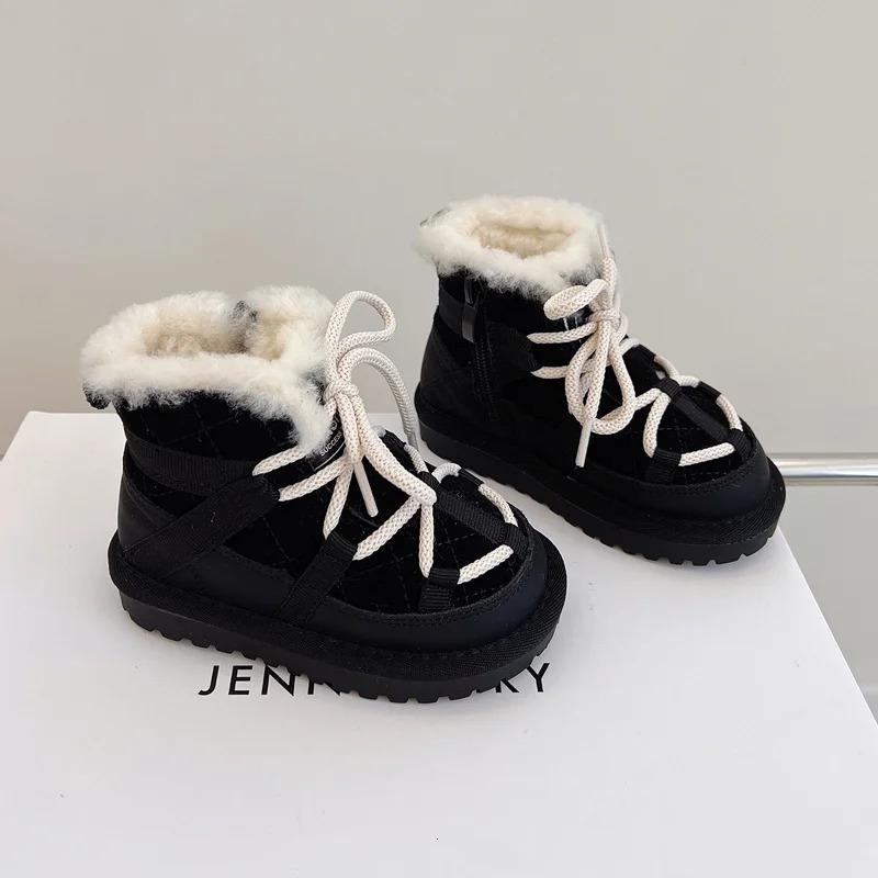 DIMI Winter Warm Baby Boots Boy Girl Toddler Shoes Genuine Leather Waterproof Non-Slip Plush Wool Child Snow Boots 241028