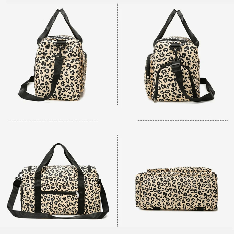 Classic Leopard Print Large Capacity Leisure Luggage Bag With Multiple Pockets And Shoe Compartment Sports Fitness Travel Bag 241028