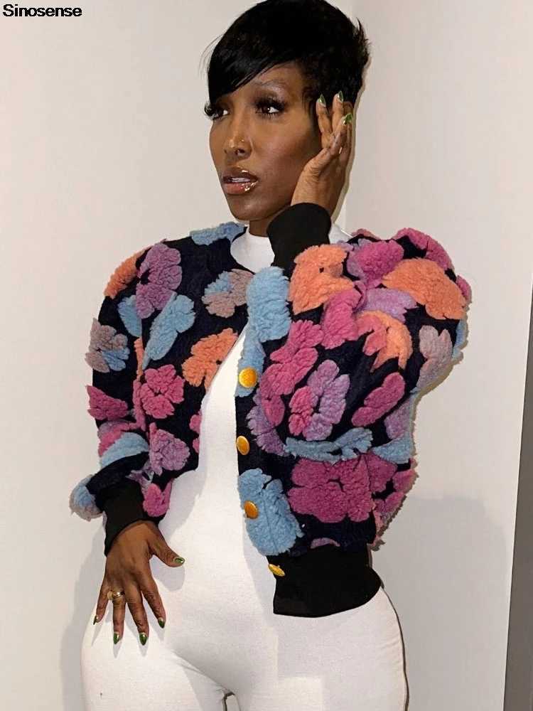 Women's Jackets Womens Cropped Floral Print Jacket Long Slve Flce Warm Bomber Jacket Lightweight Button Down Daily Wear Outerwear Coats Y241029X2