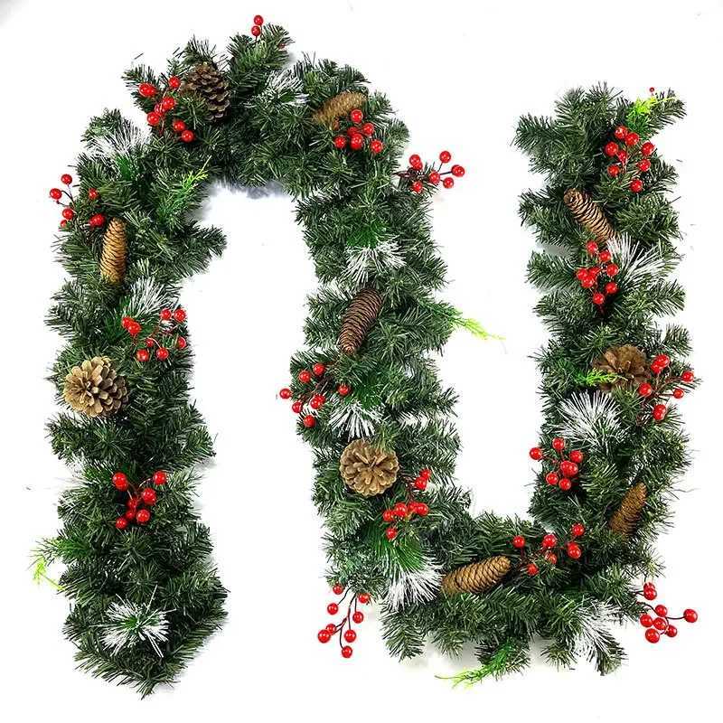 9 FT Long Christmas Garland Flexible PVC Hanging Pendant Artificial Christmas Garlands with Bowknot for Stairs Railing FireplaceXJ241029