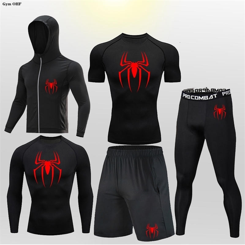 Mens Compression Sportswear Tights TShirt Super Hero Clothes Thermal Underwear Men Running Sets Spider Print Clothing y241028