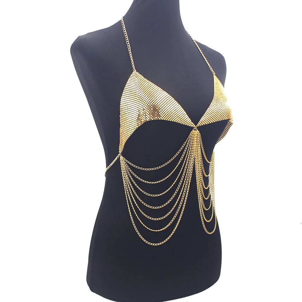 Metal Shiny Bra Tassel Women Body Chain Good Quality Gold Silver Color Underwear Nightclub Jewelry 241028