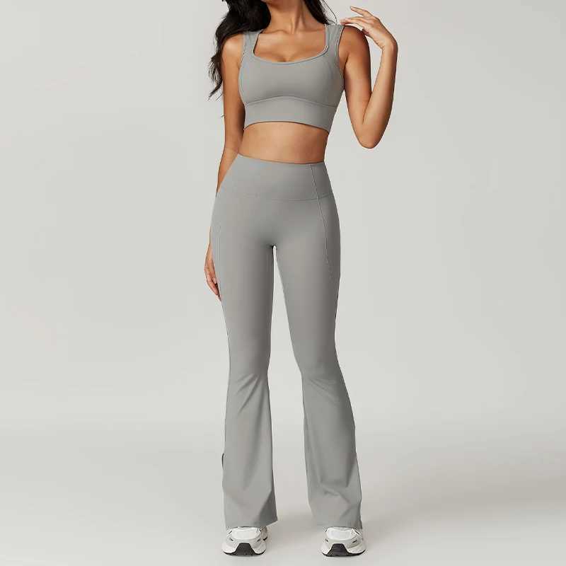 Tracksuits Heavy Women's High Waist Flared Pants Workout Set For Women Gym Vest Set For Women Track And Field Clothing Quick Drying Sportswear Fo