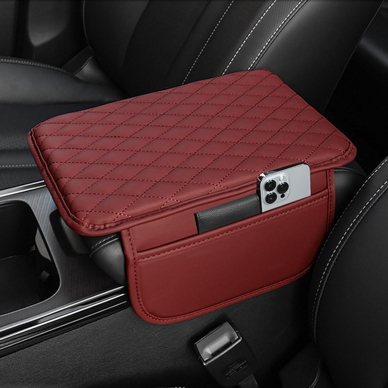 Upgraded Center Console Cover Microfiber Leather Cover Cushion with 2 Bags Universal Armrest Storage Box Car Interior Accessories