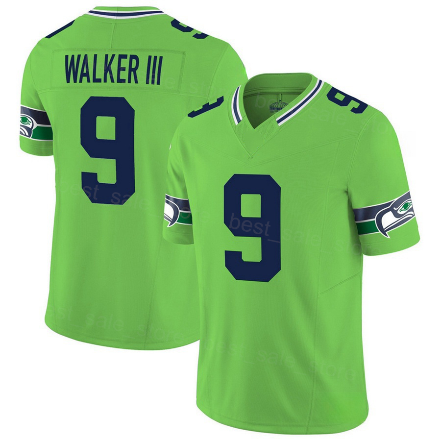 Custom Seattle Football Jersey 7 Geno Smith 9 Kenneth Walker III 26 Zach Charbonnet 14 DK Metcalf 11 Jaxon Smith-Njigba 87 Noah Fant Blue WHite Green 