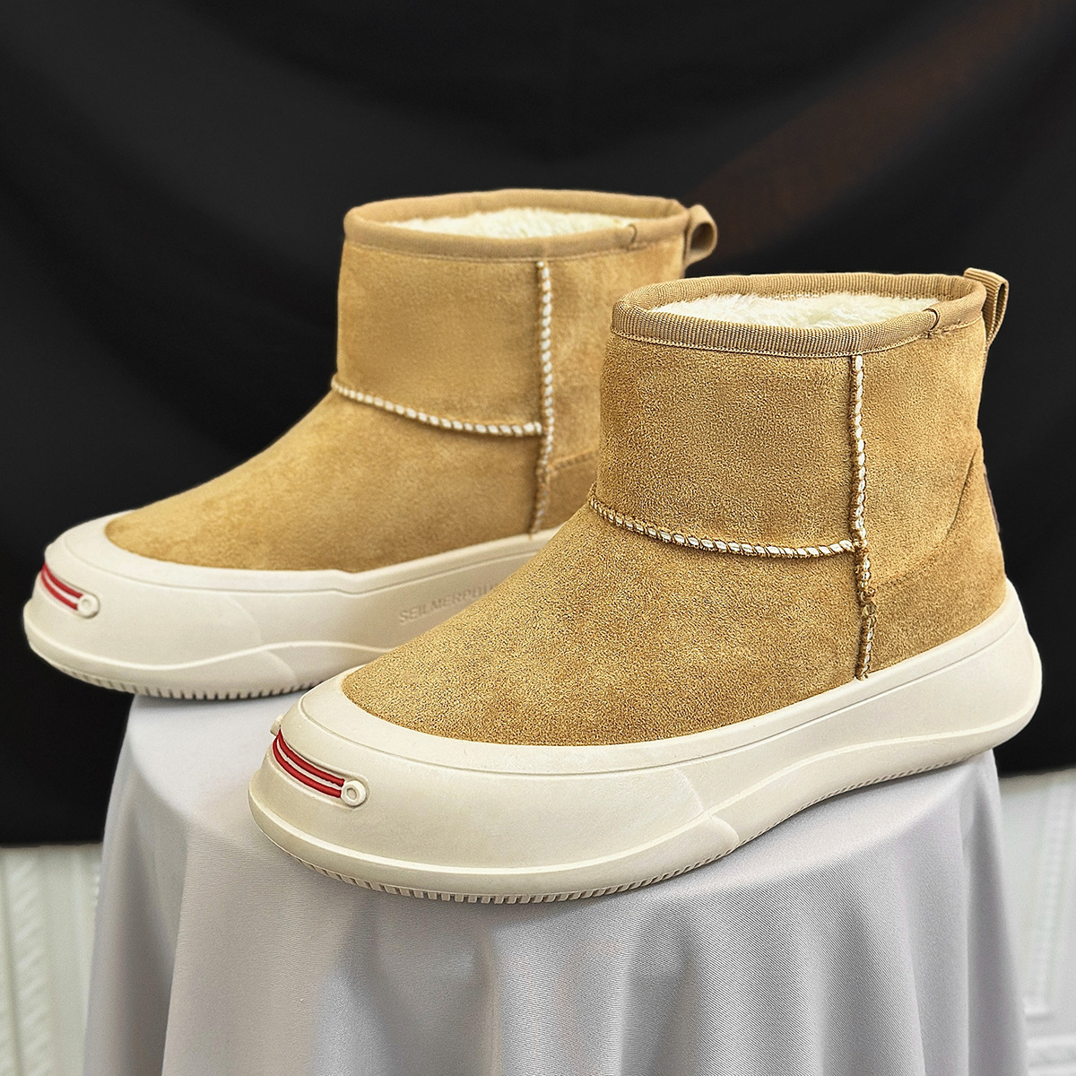 Snow boots men's boots cotton boots high top leather boots trend 2024 autumn and winter new cotton shoes plus wool men's shoes in large size