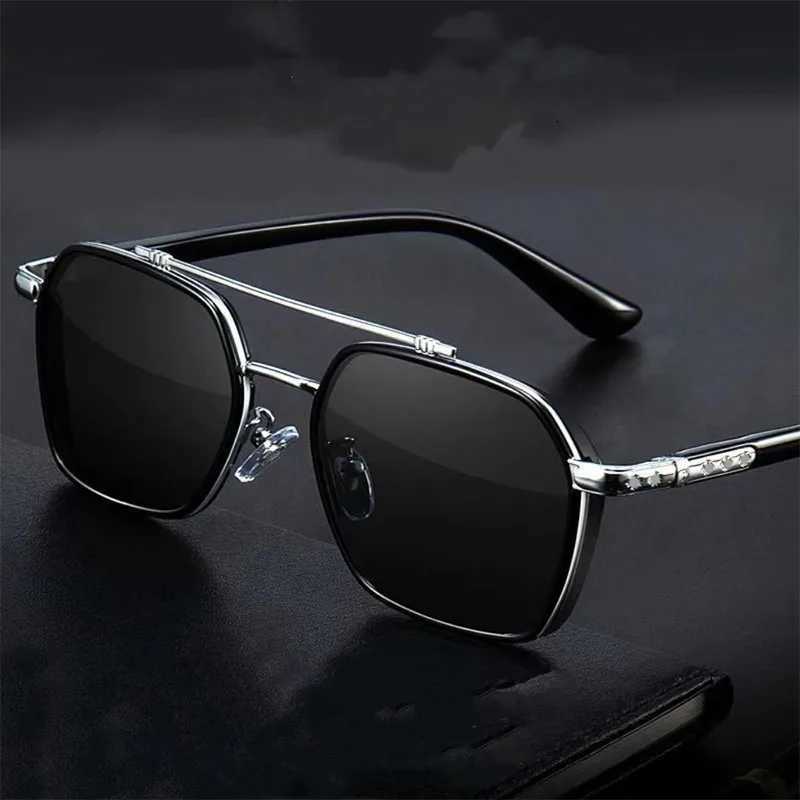 New Mens Large Frame Polygon Sunglasses Men Metal Frame Fashion Sun Glasses Outdoor Driving Fishing Eyewear UV400 Oculos De SolX241028