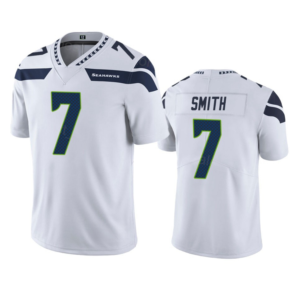 Custom Seattle Football Jersey 7 Geno Smith 9 Kenneth Walker III 26 Zach Charbonnet 14 DK Metcalf 11 Jaxon Smith-Njigba 87 Noah Fant Blue WHite Green 