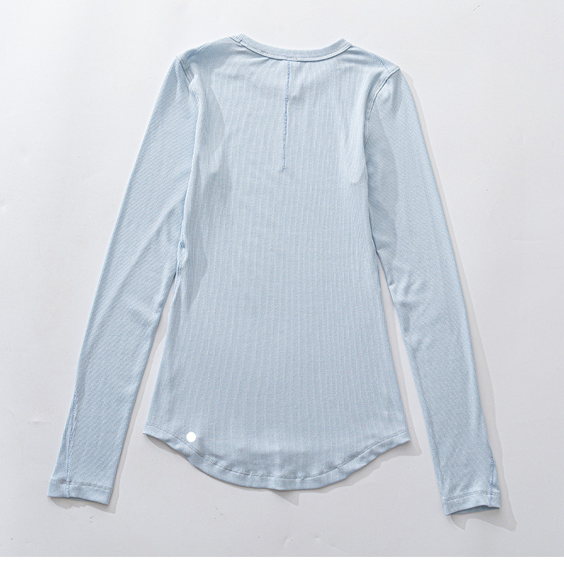 2025--Womens Yoga Hold Tight Shirts Long Sleeve Shirt Solid Color Sports Fitness Women Round Neck Top Jogging Sportswear Breathable