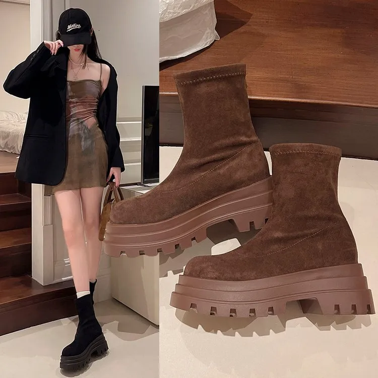 Designer Suede Women's Winter Boots Black Platform Martin Mini Shark Boots Brand Vamp Thigh-High Boot