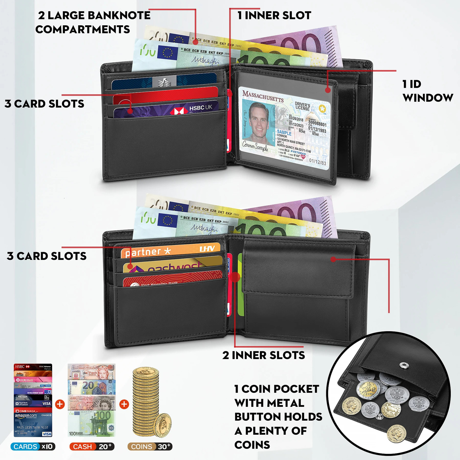 Leather wallet mens classic black soft wallet coin pocket credit card holder 241028