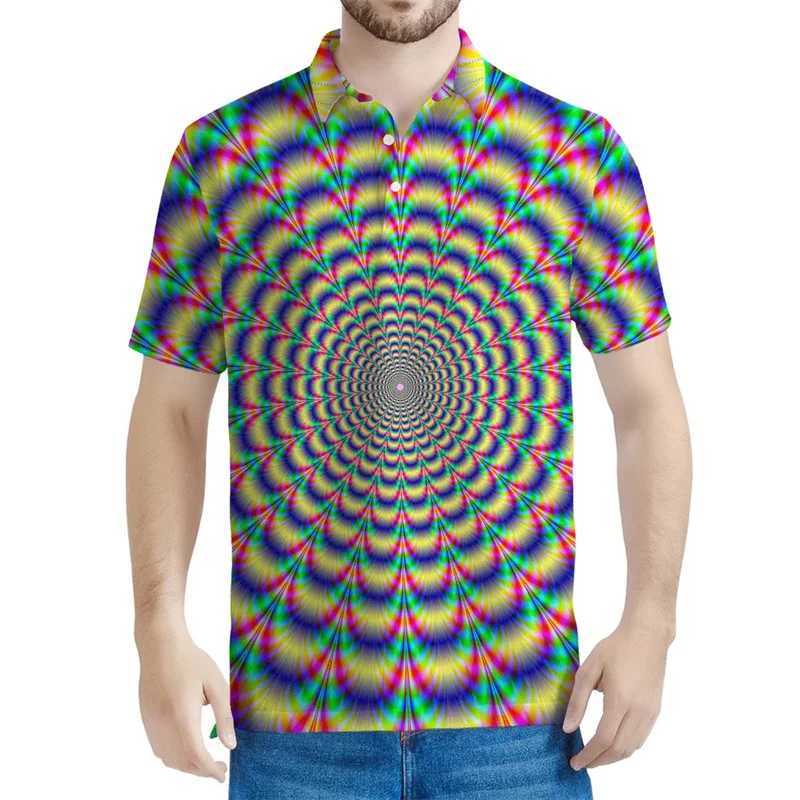 Psychedelic 3D Printed Polo Shirt Men Optical Illusion Graphic Tee Shirts Streetwear Lapel Short Sleeve Tops Oversized T-shirtX241028