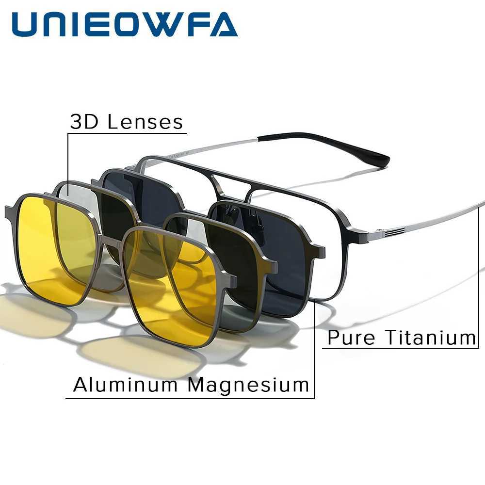 4-in-1 Night Vision 3D Magnetic Clip Sunglasses for Men Pure Titanium Polarization Myopia Prescription Optical Sunglasses for Men W241028