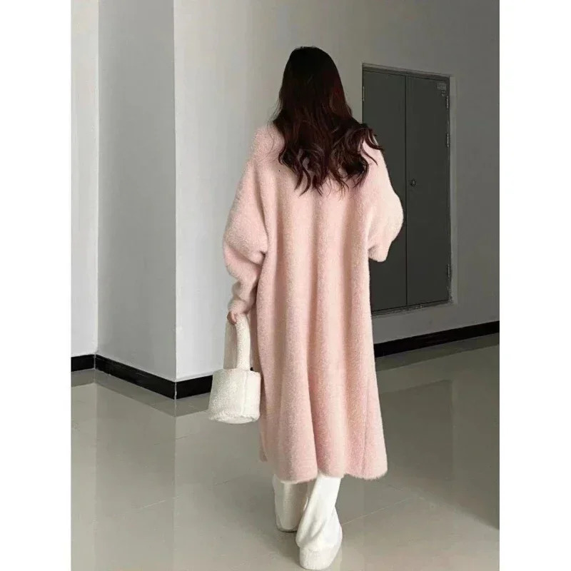Deeptown Elegant Sweet Long Sweater Cardigan Women Korean Style Sweaters Coat Autumn Winter Solid Loose Casual Vintage Cardigan 241028