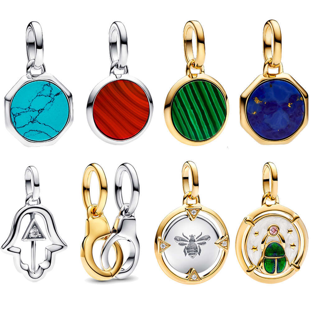 925 Colorful Sterling Silver Mini Medallion Charm Fit Original Me Bracelet Silver Open and Split Handcuffs Charm Jewelry Making