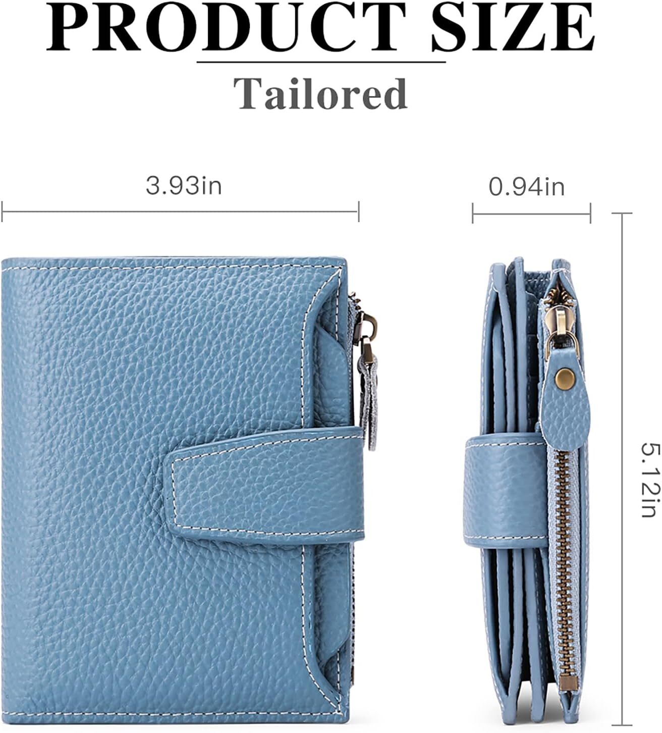 FALAN MULE Wallet Made of Genuine Leather Double Fold Compact RFID Shielded Small Women's Wallet, Aa blue,