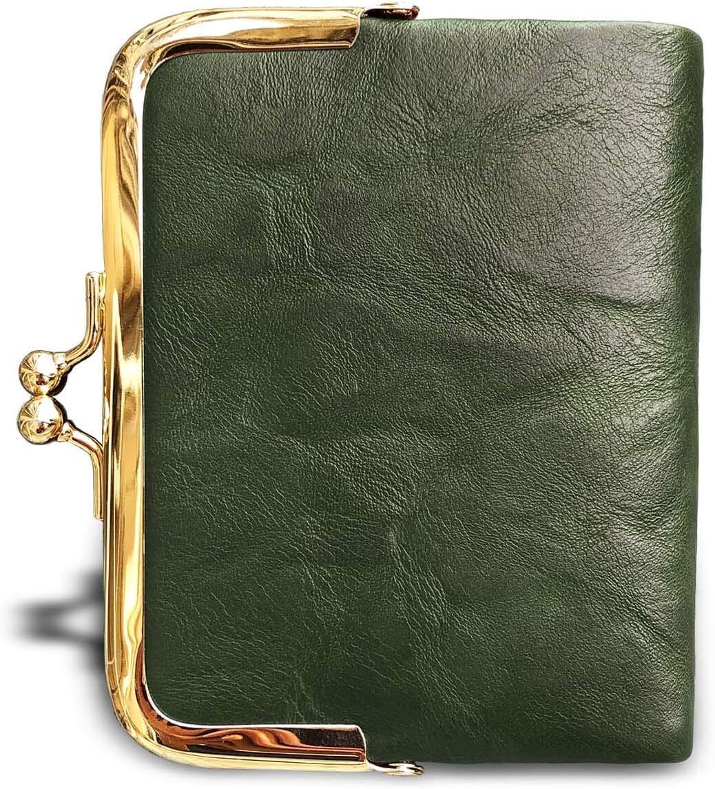 Small Zip for Women - Compact Leather hot Double Fold Wallet with Zipper & Kiss Lock