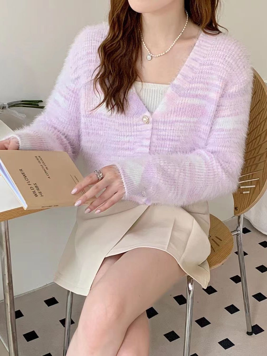 Colorful Striped Faux Mink Cardigan Women S Autumn And Winter Style V Neck Soft Glutinous Knitted Jacket Age Reducing Casual Chic Top F1029#40 ffcd0