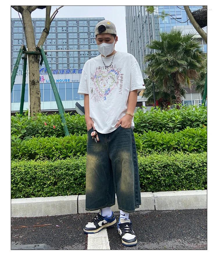 2025 S Fashion Designer Men S Jeans Streetwear Style Mid Long Vintage High Waist Korean Women S Y K Wide Leg Shorts Baggy Washed Grunge Denim