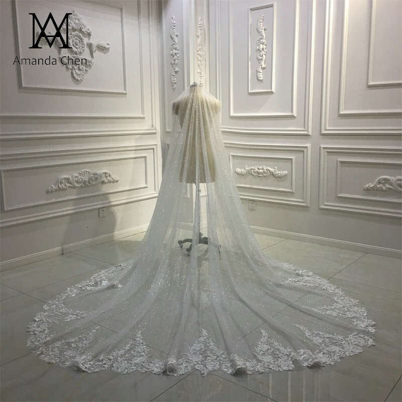 Design Amanda Long One Layer Glitter Tulle Veil With Comb