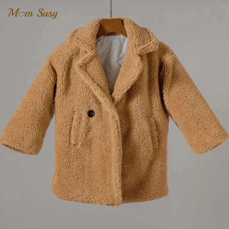 Fashion Baby Girl Boy Winter Jacket Fur Thick Child Warm Sheep Like Coat Long Loose Kid Outwear Clothes High Quality 2-14Y 241028