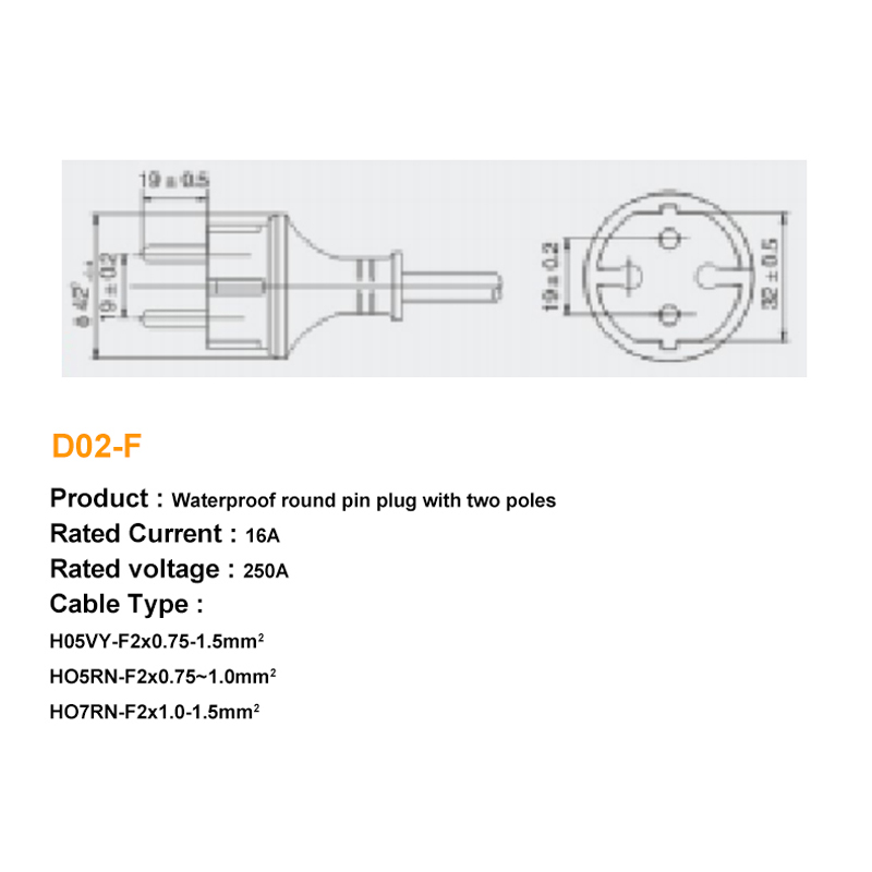 VDE Approval 16A 250V D02-F QIAOPU European power cord
