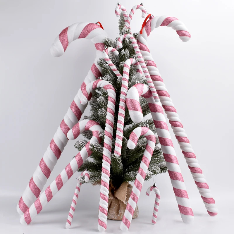 16-43cm Christmas Pink Ornament Dance Performance Cane Pink Candy Props Pographic Wedding Christmas Tree Candy Cane Pendant 241028