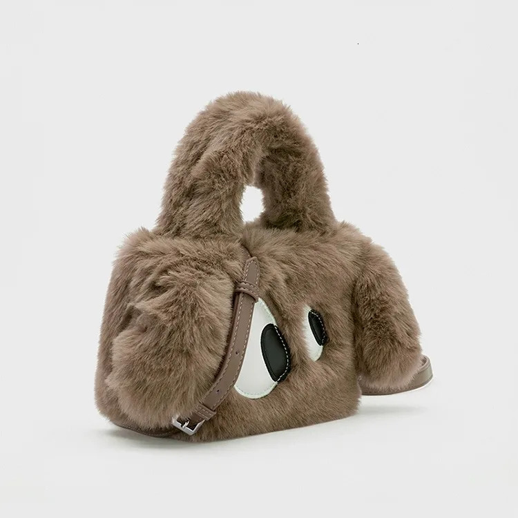 Cute cartoon eyes womens clutch wallet handbag winter fashion womens plush handbag shoulder bag casual womens daily messenger bag 241028