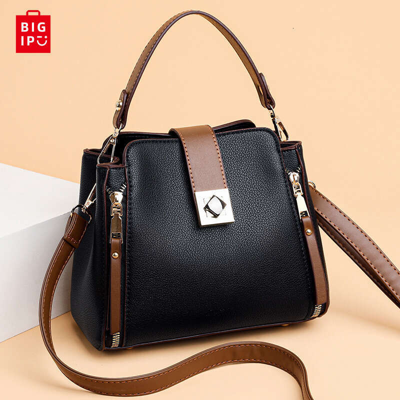 Designer Bag Yogodlns Luxury Splicing Handbag For Women PU Leather Bucket Shuolder Bag Fashion Handle Bag Brand Shopping Mommy Crossbody Bag purse lux