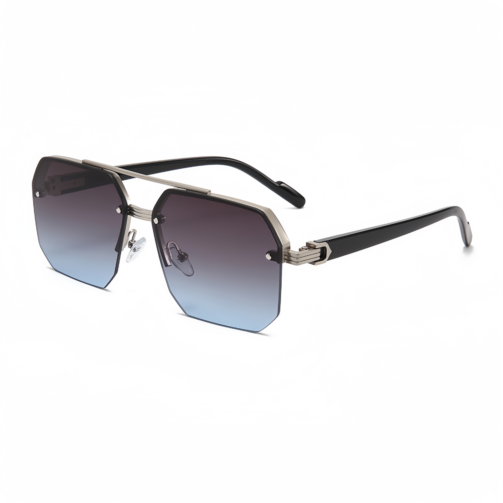 2408 New sunglasses for male drivers, with a big face and slim appearance. Advanced UV resistant half frame sunglasses with a square frame
