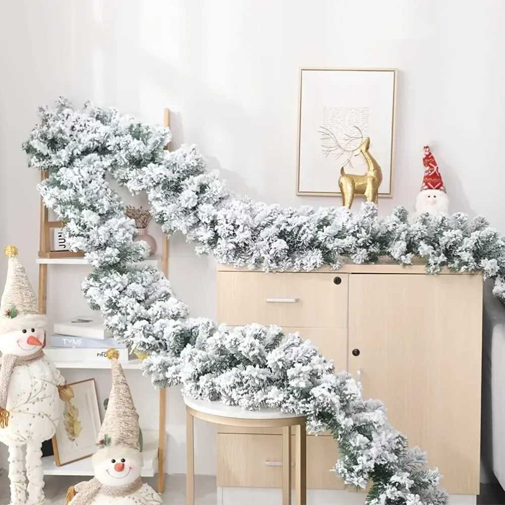 1.8m White Snow Falling Cedar Velvet Rattan for Christmas Tree Decoration Festive Garland Fireplace Staircase Garden Yard DoorXJ241029