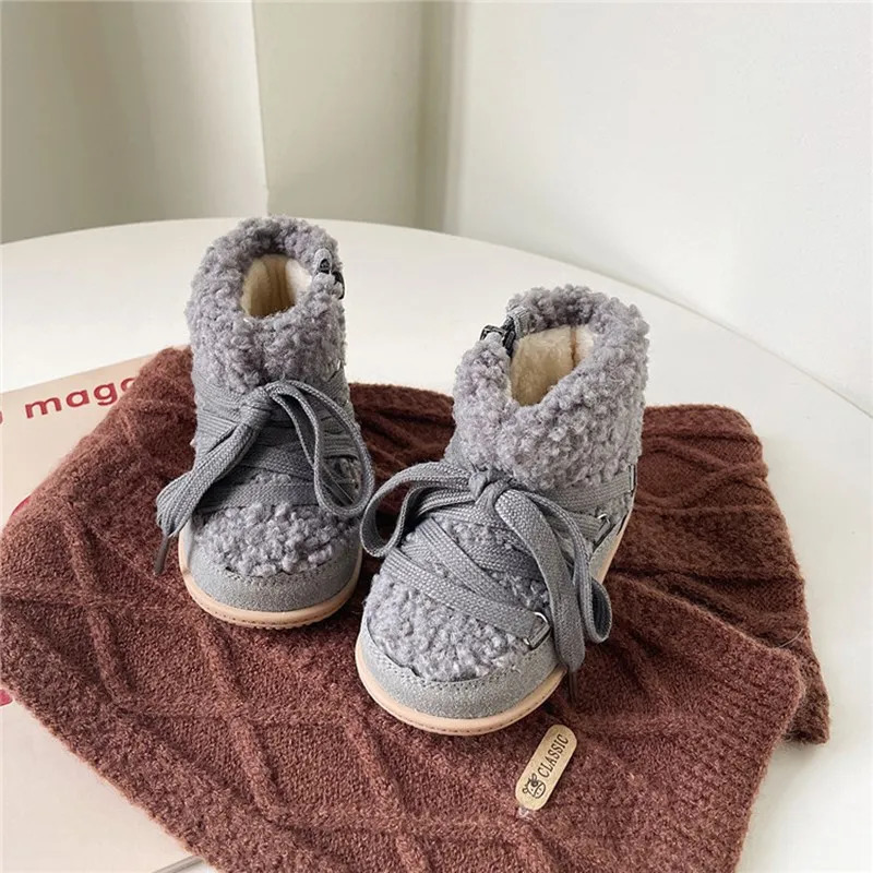 Autumn/Winter Baby Boots Warm Fur Rubber Sole Toddler Kids Cotton Shoes Infant Boots Fashion Toddler Boys Girls Boots 241028